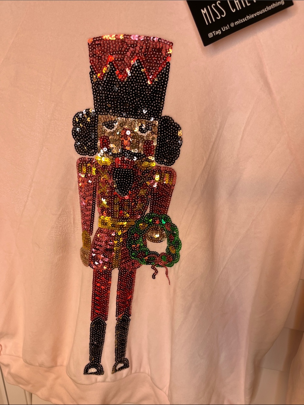 Miss Chievous Pink Sequin Nutcracker Crewneck Sweater M - Picture 3 of 10